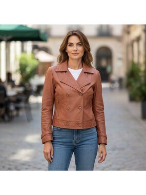 Cami Womens Leather Jacket Size 12  Double Breasted Moto Brown NYC NWOT Bomber